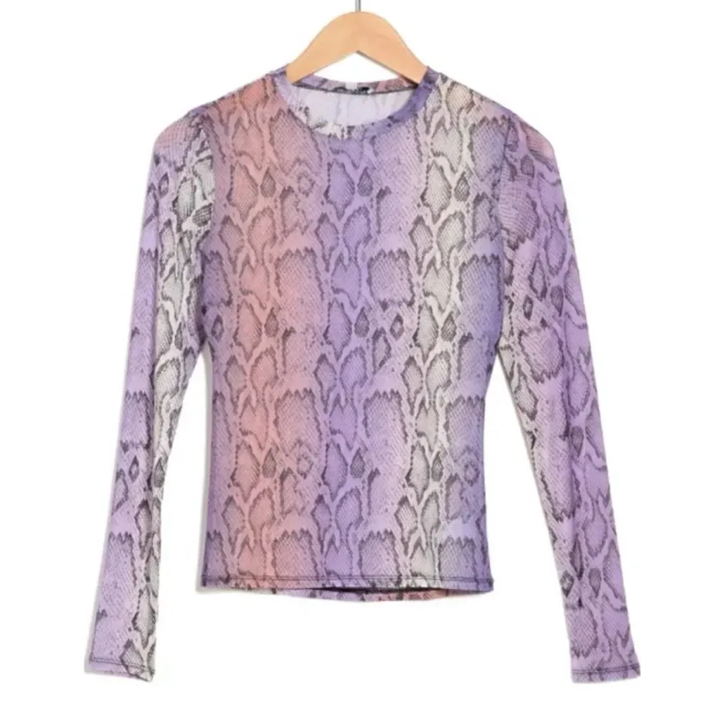 AFRM Sunny Long Sleeve Mesh Purple Ombre Snake Print Top Sz S